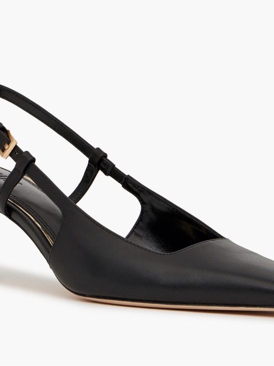 PAIGE Shoes - PAIGE Winnie Black Leather Pointed Toe Slingback Pump with Gold Buckle